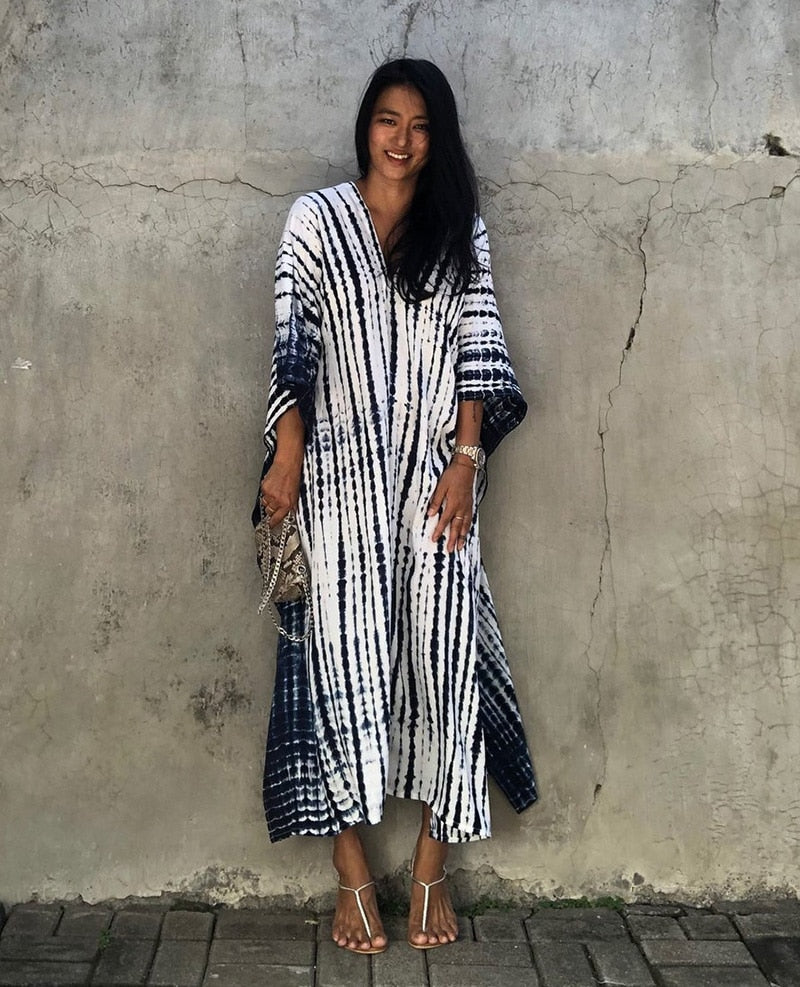 Beach Dress, Maxi Boho Dress, Kaftan Dress, Jose Tie Dye Print in Blue and White Beach Dress, Maxi Boho Dress, Kaftan Dress, Jose Tie Dye Print in Blue and White