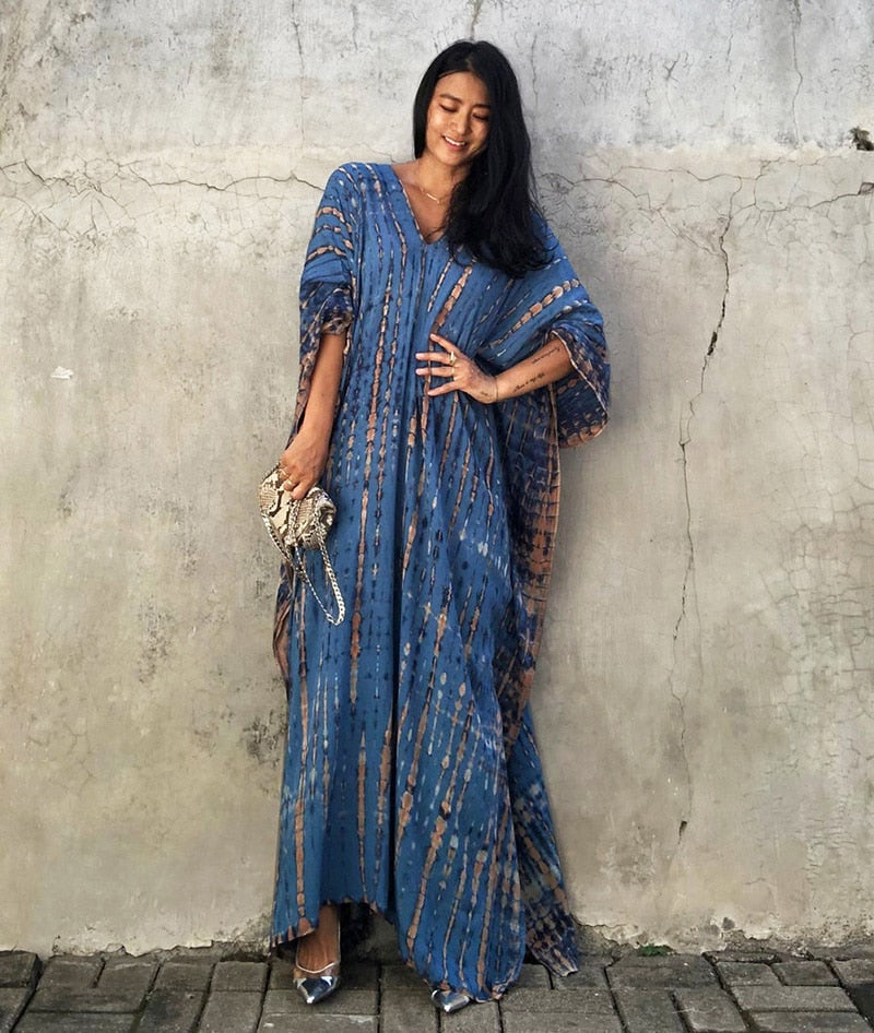 Beach Dress, Maxi Boho Dress, Kaftan Dress, Jose Tie Dye Print in Blue Wild Rose Boho Beach Dress, Maxi Boho Dress, Kaftan Dress, Jose Tie Dye Print in Blue Wild Rose Boho