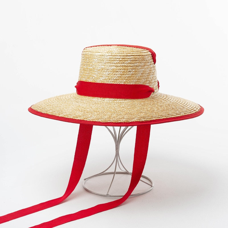 Boho Hat, Sun Hat, Beach Hat, Wide Brim Straw Hat 10 cm, Black Ribbon - Wild Rose Boho