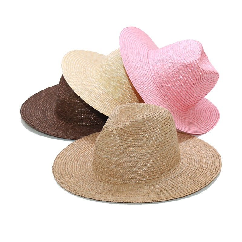 Boho Hat, Sun Hat, Beach Hat, Straw Jazz Hat, Beige, Pink - Wild Rose Boho