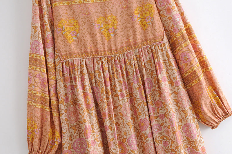 Boho Dress, Gown, Camila Indian Flower Pink - Wild Rose Boho
