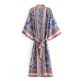 Boho Robe, Kimono Robe,  Beach Cover up, Purple Peony Bird