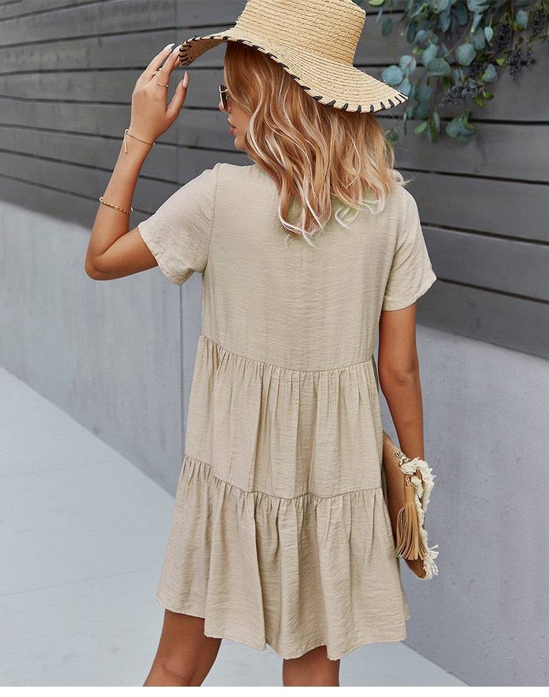 Mini Dress, Boho Dress, Sundress, Amelie in Beige - Wild Rose Boho