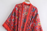 Boho Robe, Kimono Robe,  Beach Cover up, Red Peony Bird