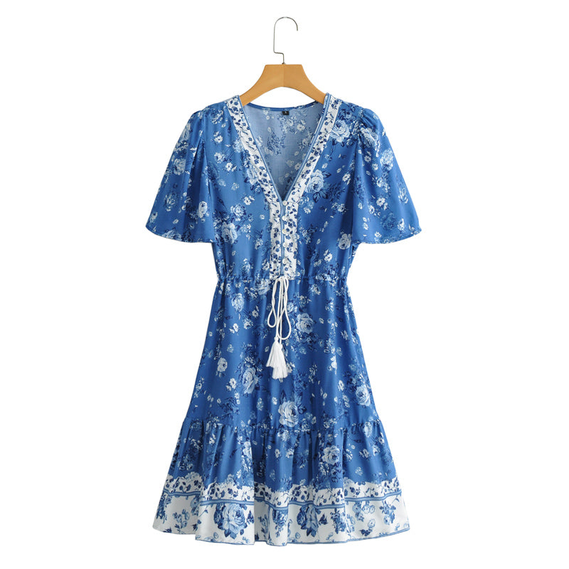 Boho Mini Dress, Sundress, Vacation in Blue Sea, Blue / S Boho Mini Dress, Sundress, Vacation in Blue Sea, Blue / S