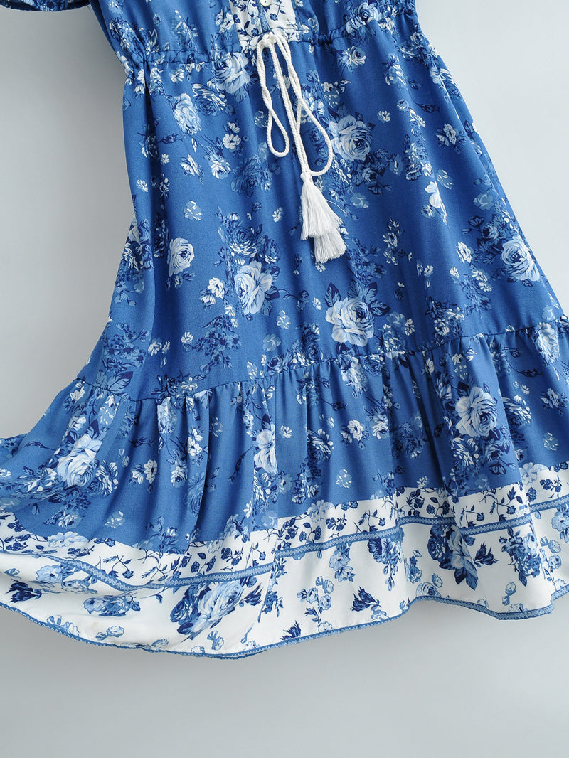 Boho Mini Dress, Sundress, Vacation in Blue Sea, Blue / S Boho Mini Dress, Sundress, Vacation in Blue Sea, Blue / S