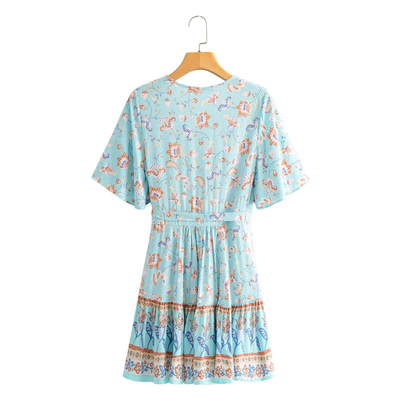 Boho Mini Dress Sundress, Vacation in River Blue Blue / S
