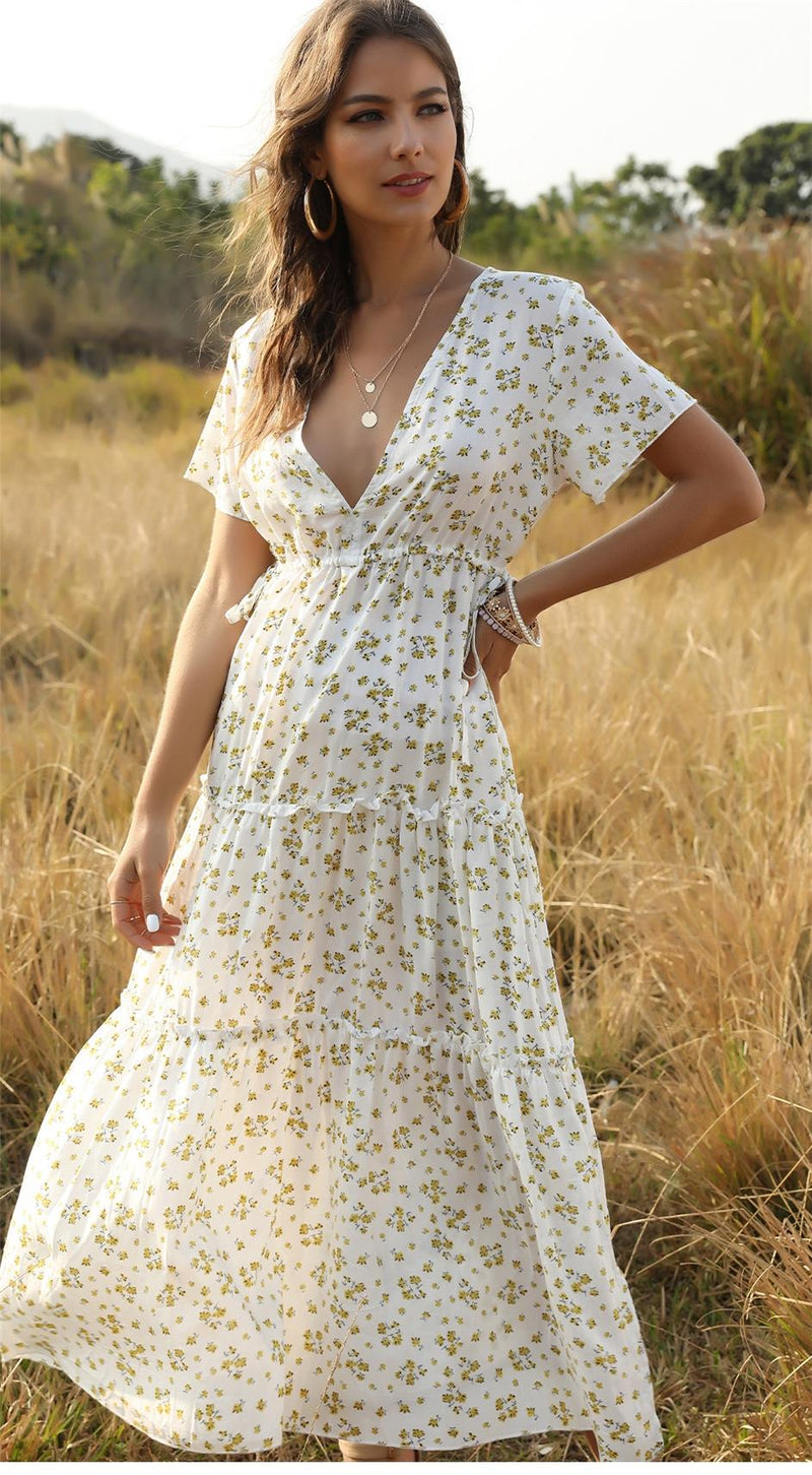 Maxi Dress, Boho Dress, Sundress, Serenity in White - Wild Rose Boho