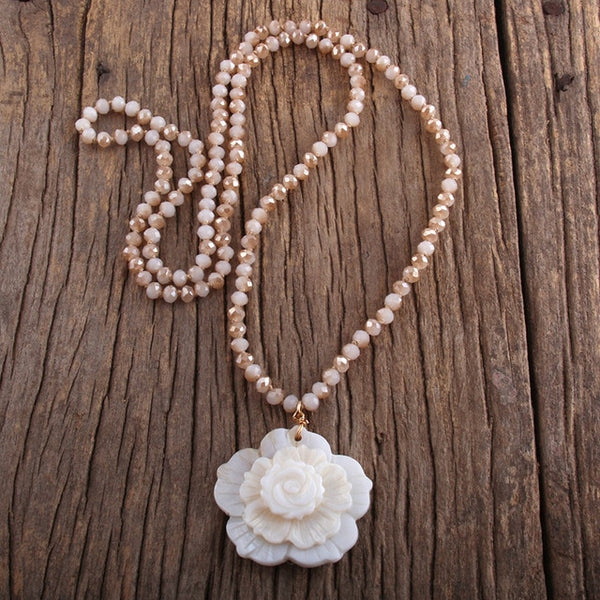 Boho Necklace, RH Crystal White Rose - Wild Rose Boho