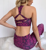 Yoga Set, Yoga Legging, Printed Workout Set Top and Legging, Purple Snake