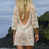Mini Dress, Beach Dress, Cover Up, White Lace Ivy - Wild Rose Boho