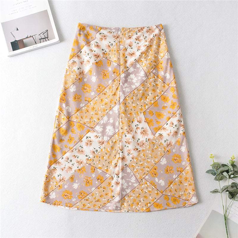 Boho Skirt, Midi Skirt, Retro Gypso Yellow and Pink - Wild Rose Boho