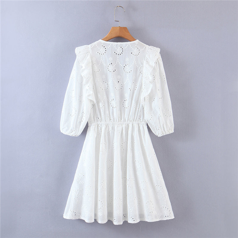 Mini Dress, Boho Dress, Sundress, Embroidered Dress, Vintage White Lace Evelyn - Wild Rose Boho