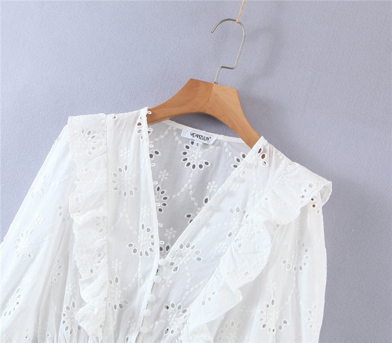 Mini Dress, Boho Dress, Sundress, Embroidered Dress, Vintage White Lace Evelyn - Wild Rose Boho