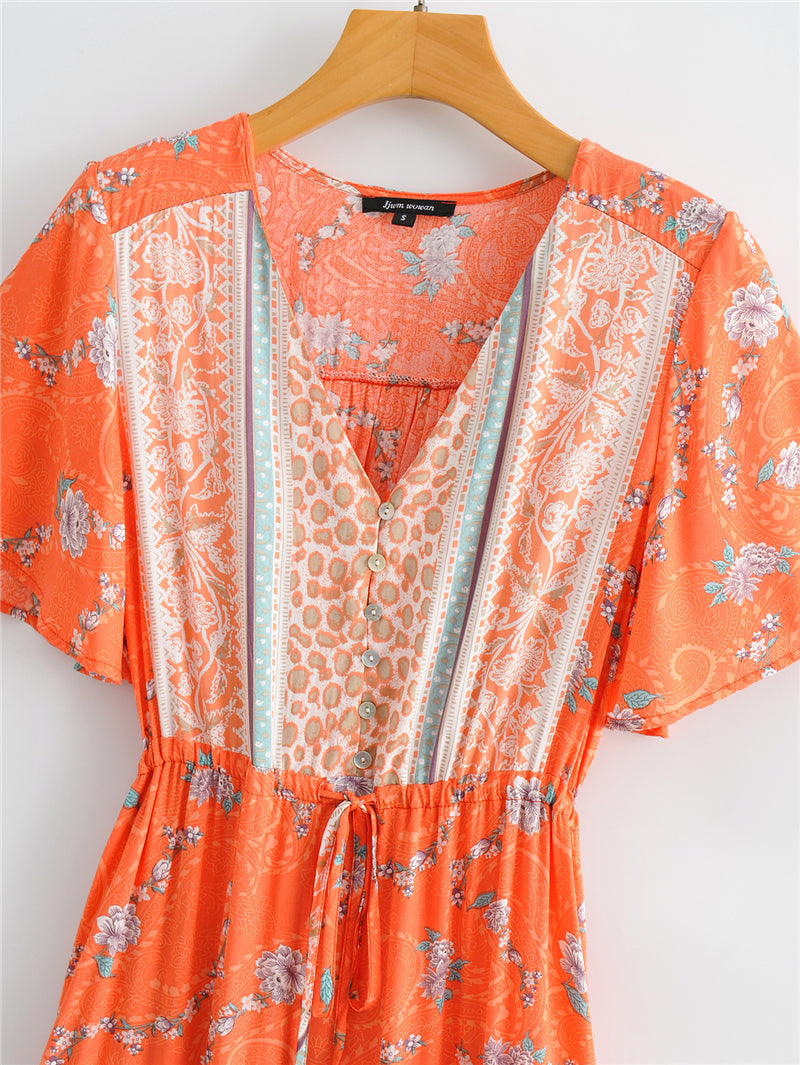 Midi Dress, Boho Dress, Sundress, Orange Sundaze - Wild Rose Boho