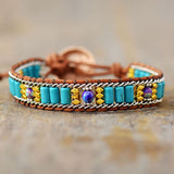 Boho Bracelet, Leather Wrap Bracelet, Weave Bracelet, Turquoises Chain