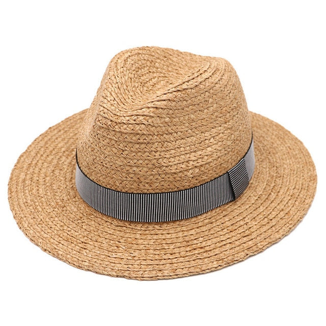Boho Hat, Sun Hat, Beach Hat, Raffia Grass Fedora Jazz Hat, Mia Black Caramel - Wild Rose Boho