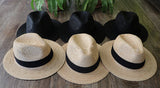 Boho Hat, Sun Hat, Beach Hat, Raffia Grass Fedora Jazz Hat, Mia Black Caramel - Wild Rose Boho