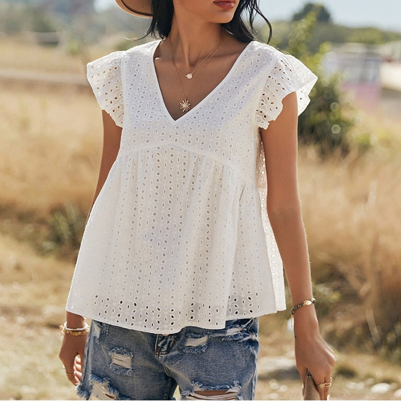 Boho Tops for Women, Boho Tops for Women, Boho Blouse, Maya White Vintage  Lace Shirt