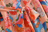 Boho Robe, Kimono Robe, Red Plum Blossom Seagul - Wild Rose Boho