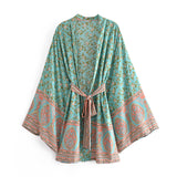 Boho Robe, Kimono Robe, Wild Floral in Mint Green - Wild Rose Boho