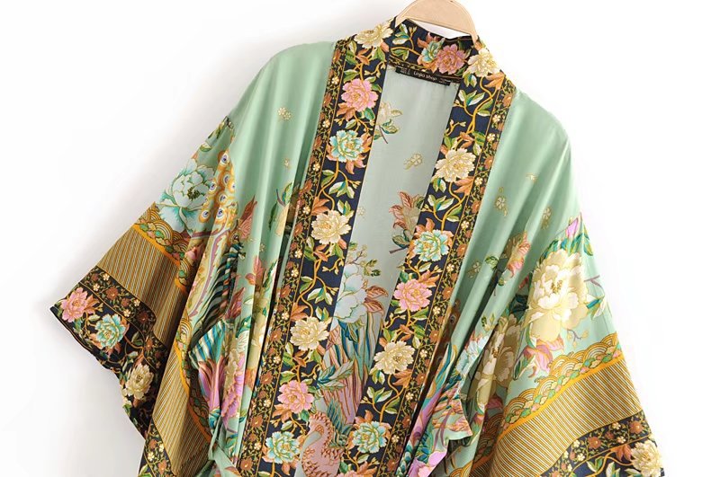 Boho Robe, Kimono Robe, Camila Peacock in Gold Green - Wild Rose Boho