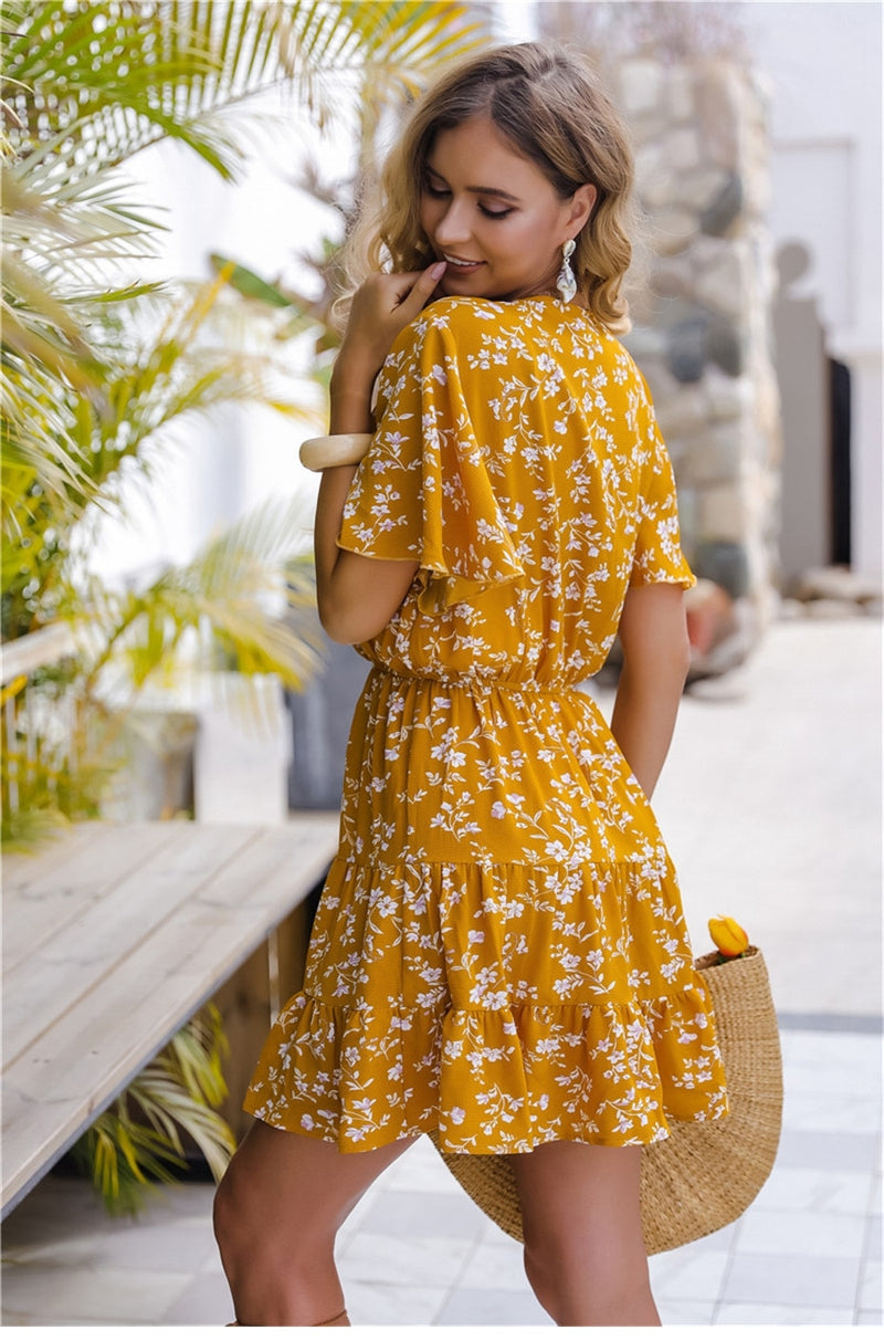 Boho Mini Dress  Sundress, Yellow Penny