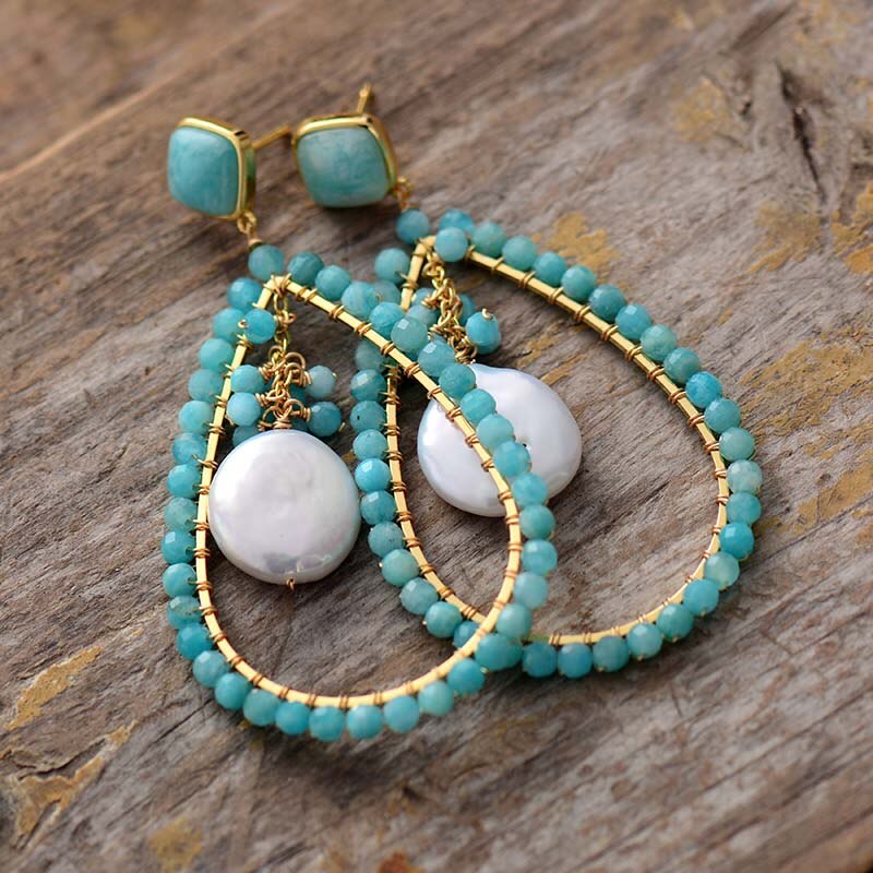 Boho Earrings, Dangle Earrings, Pearl Blue Amazonite, Live Different