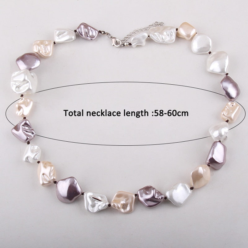 Boho Necklace, RH Big Pearl Shell White Pink Necklaces - Wild Rose Boho