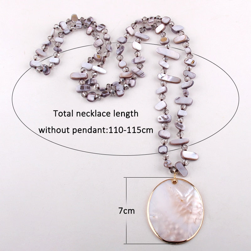 Boho Necklace, RH Big Crystal Shell Purple Necklaces - Wild Rose Boho