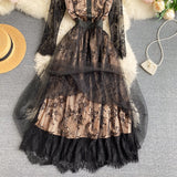 Midi Dress, Boho Vintage Lace Dress, Gown, Rosalie in Midnight Black - Wild Rose Boho