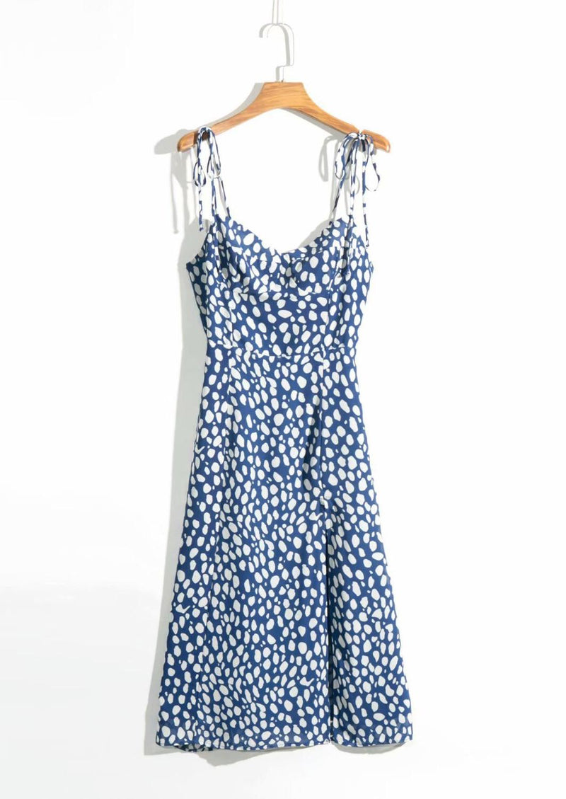 Midi Dress, Boho Dress, Strappy Sundress, Blue white Ink - Wild Rose Boho