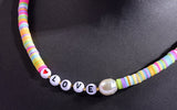 Boho Personalized Custom Necklace, Clay Bead  Choker, Love Lucky Happy