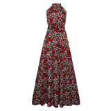 Boho Maxi Dress, Halter Dress, Meadowsweet in Red Tulip