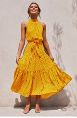 Maxi Dress, Boho Dress, Halter Dress, Meadowsweet, Polka Dot in Yellow - Wild Rose Boho