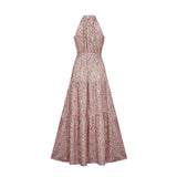 Boho Maxi Dress, Halter Dress, Meadowsweet in Pink Ltittle Flower