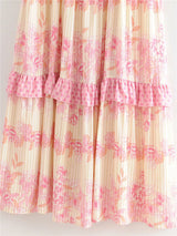 Boho Maxi Dress, Strappy, Delanry in Rosy Pink and Gold