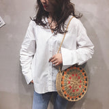 Boho Bag, Woven Round Straw Bag, Alba Yellow Rainbow - Wild Rose Boho