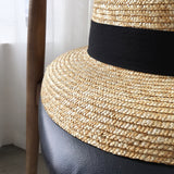Boho Hat, Beach Hat, Straw Sun Hat, Vinatge Lady Black Ribbon - Wild Rose Boho