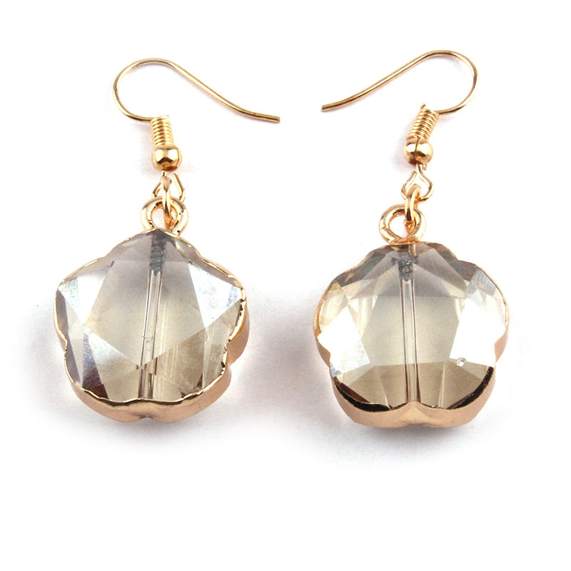 Boho Earrings, RH Dangle Earrings, Gold Crystal Plum Blossom