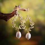 Boho Earrings, RH Dangle Earrings, White Peal Olive - Wild Rose Boho