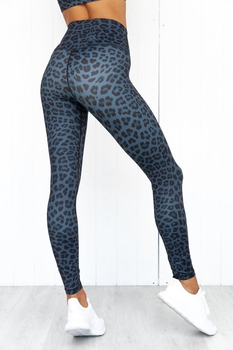 Yoga Set, Yoga Legging, Printed Workout Set Top and Legging, Blue Leopard