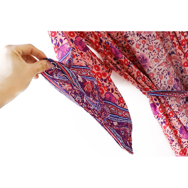 Boho Robe, Kimono Robe,  Beach Cover up, Little Flower Fuchsia Pink