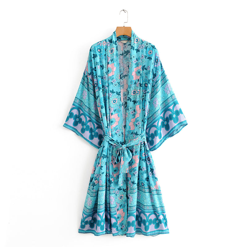 Boho Robe, Kimono Robe,  Beach Cover up, Eulalie Bluebell