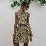 Mini Dress, Boho Dress, Halter Dress, Meadowsweet in Yellow Tulip - Wild Rose Boho