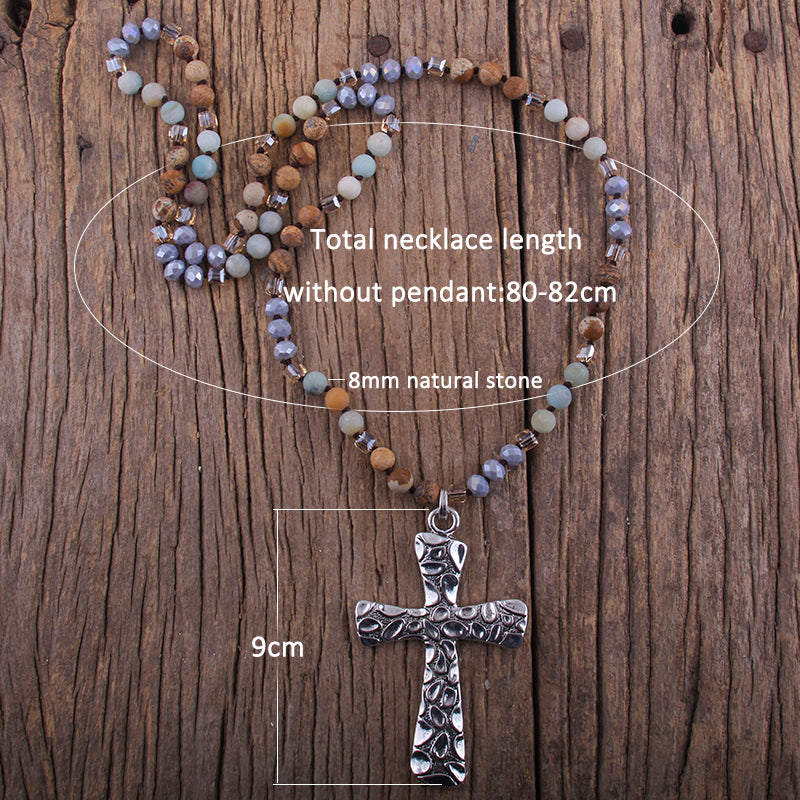 Boho Necklace, RH Antique Silver Cross, Lava Stone