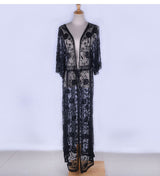 Beach Robe, Cover Up, Emilie in Black and White Lace - Wild Rose Boho