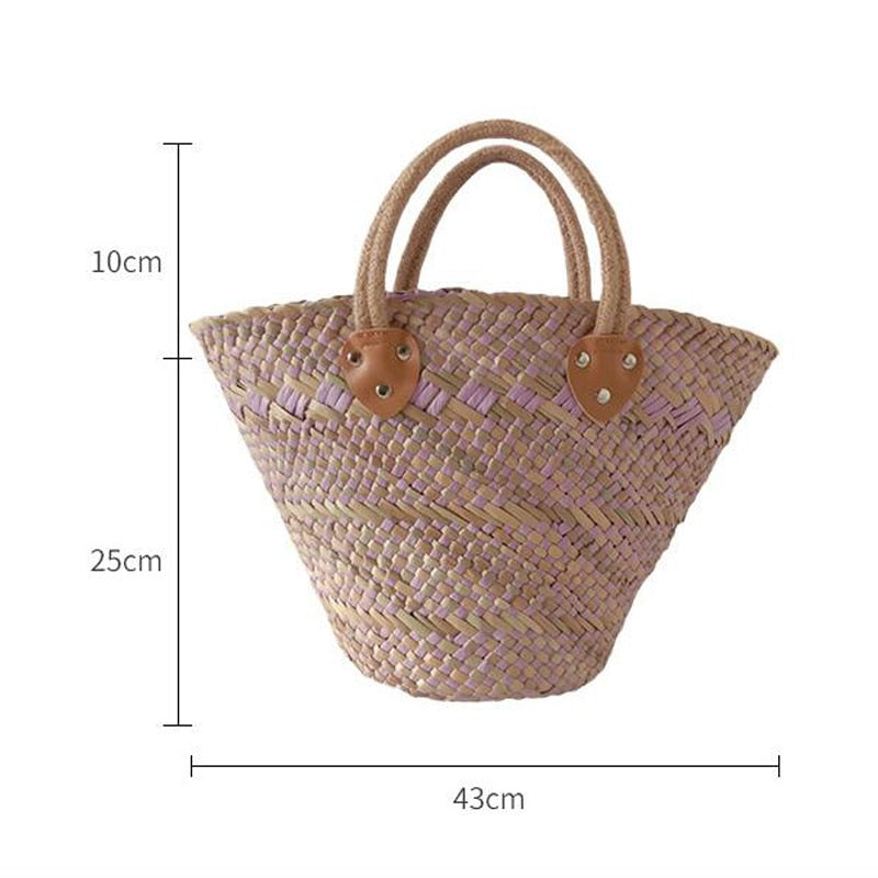 Boho Bag, Woven Straw Basket Bag, Rattan Bag, Blue Wave - Wild Rose Boho