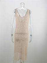 Beach Knitted Cover up, Vega White and Apricot - Wild Rose Boho