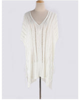 Beach Knitted Cover up, Lupe in White and Pink - Wild Rose Boho